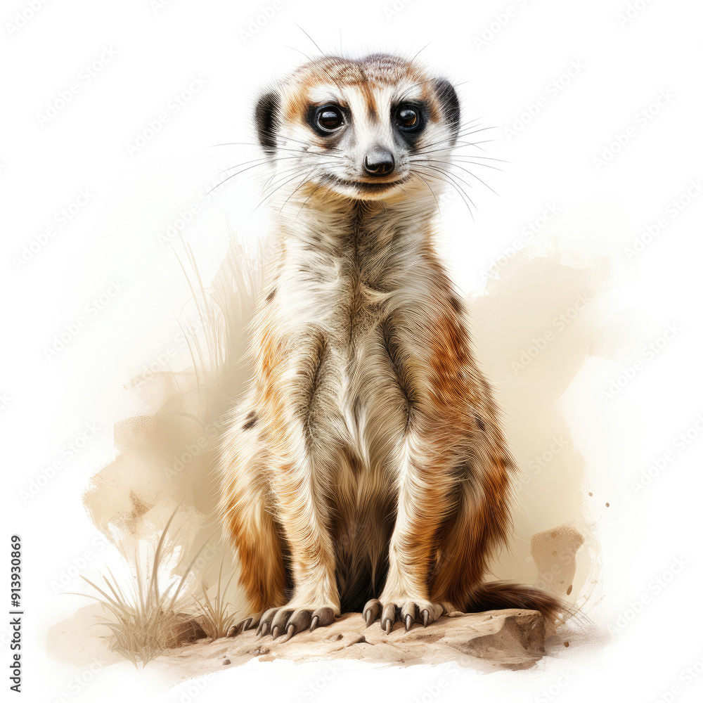Fototapeta premium Watercolor Meerkat, clipart Illustration, Generative Ai