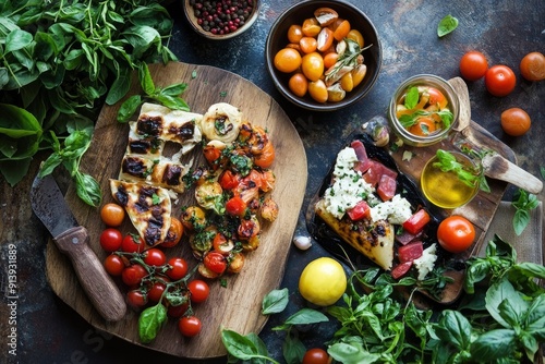 Healthy food for balanced flexitarian mediterranean diet concept, ai photo