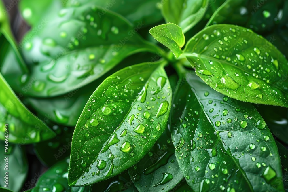 Close-up of Green Leaves with Water Droplets Close-up of Green Leaves with Water Droplets