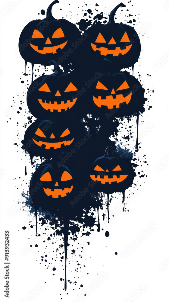 Row of Halloween Jack-o'-Lanterns Template Row of Halloween Jack-o'-Lanterns Template