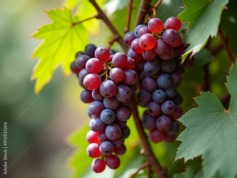Ripe Grapes Hanging from Vine in a Vineyard Ripe Grapes Hanging from Vine in a Vineyard