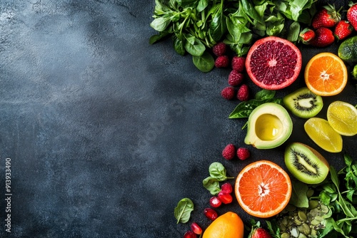Healthy food background, copy space for text , ai