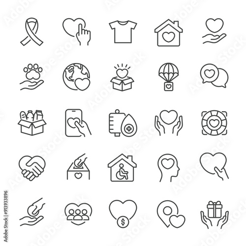 Charity thin line icons. Editable stroke collection. For website marketing design, logo, app, template, ui, etc. Vector illustration.