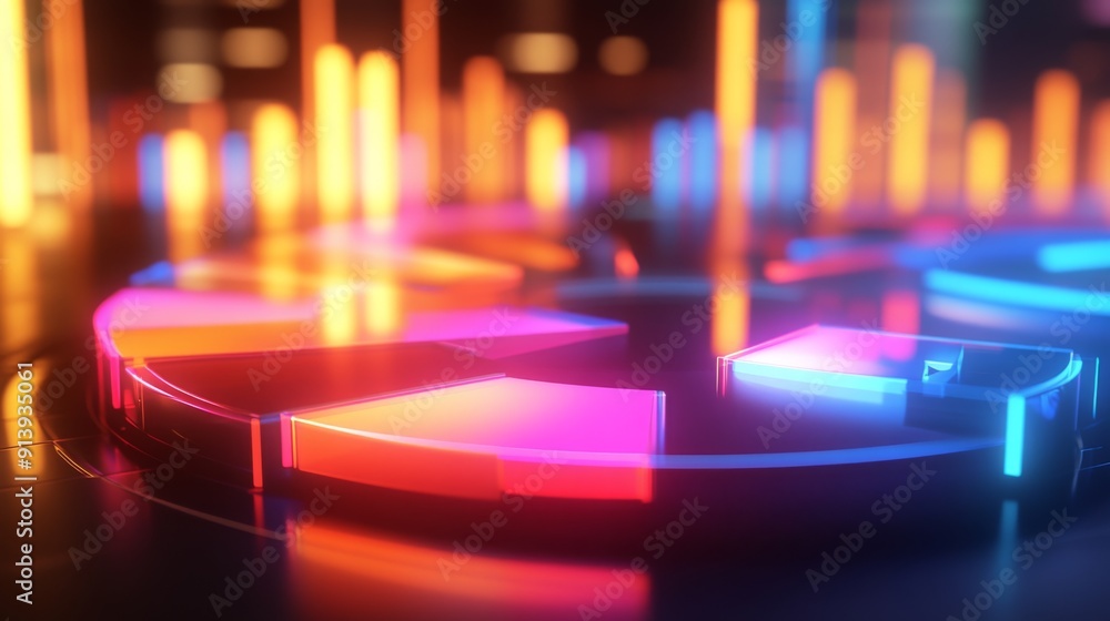 Glowing segments in a radiant 3D financial pie chart, emphasizing data analysis. Glowing segments in a radiant 3D financial pie chart, emphasizing data analysis.