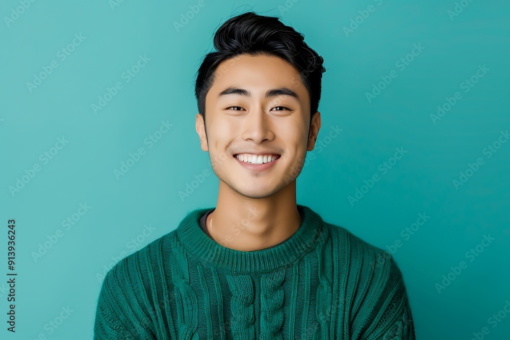 Smiling Asian Man in Green Sweater Smiling Asian Man in Green Sweater