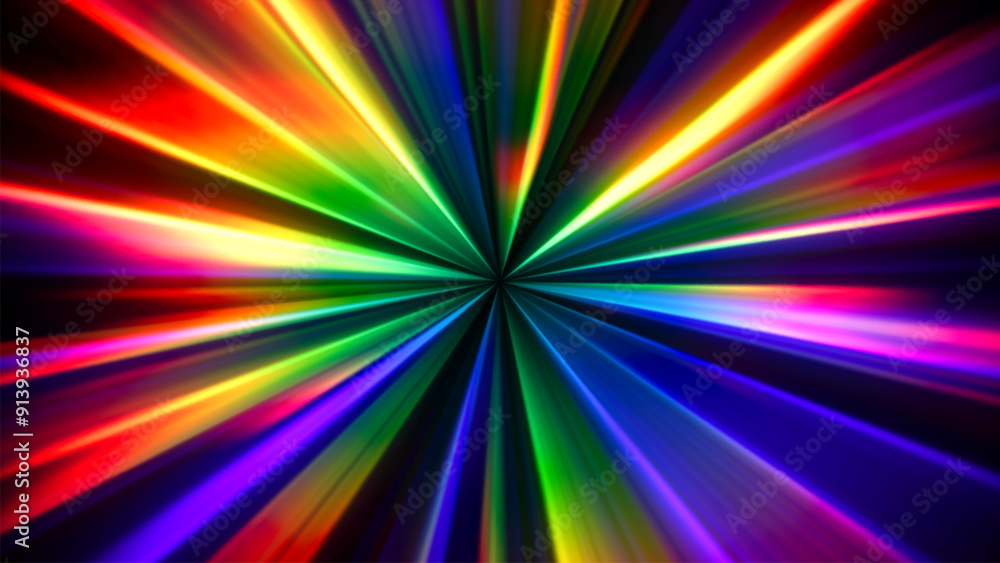 Colorful rainbow gradient glowing rays. Dynamic flowing vibrant radiant beams. Cosmic hyperspace jump at speed of light. Time warp. Teleport. Interstellar travel. Big bang. Future technology. Vector Colorful rainbow gradient glowing rays. Dynamic flowing vibrant radiant beams. Cosmic hyperspace jump at speed of light. Time warp. Teleport. Interstellar travel. Big bang. Future technology. Vector