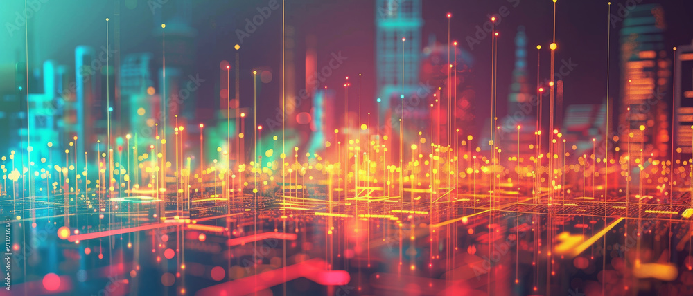 A vibrant, dynamic digital art piece of a city lit with glowing neon colors, symbolizing technological advancements and urbanization. A vibrant, dynamic digital art piece of a city lit with glowing neon colors, symbolizing technological advancements and urbanization.