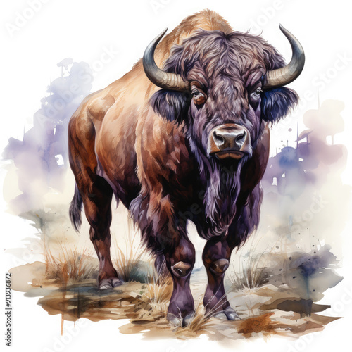 Watercolor Buffalo, clipart Illustration, Generative Ai