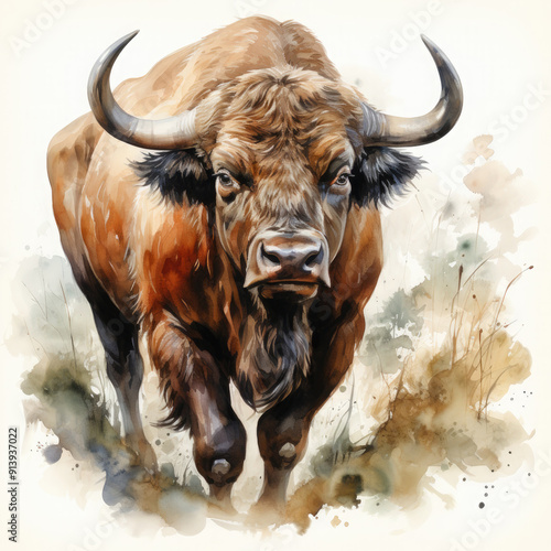 Watercolor Buffalo, clipart Illustration, Generative Ai
