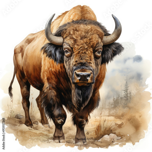 Watercolor Buffalo, clipart Illustration, Generative Ai