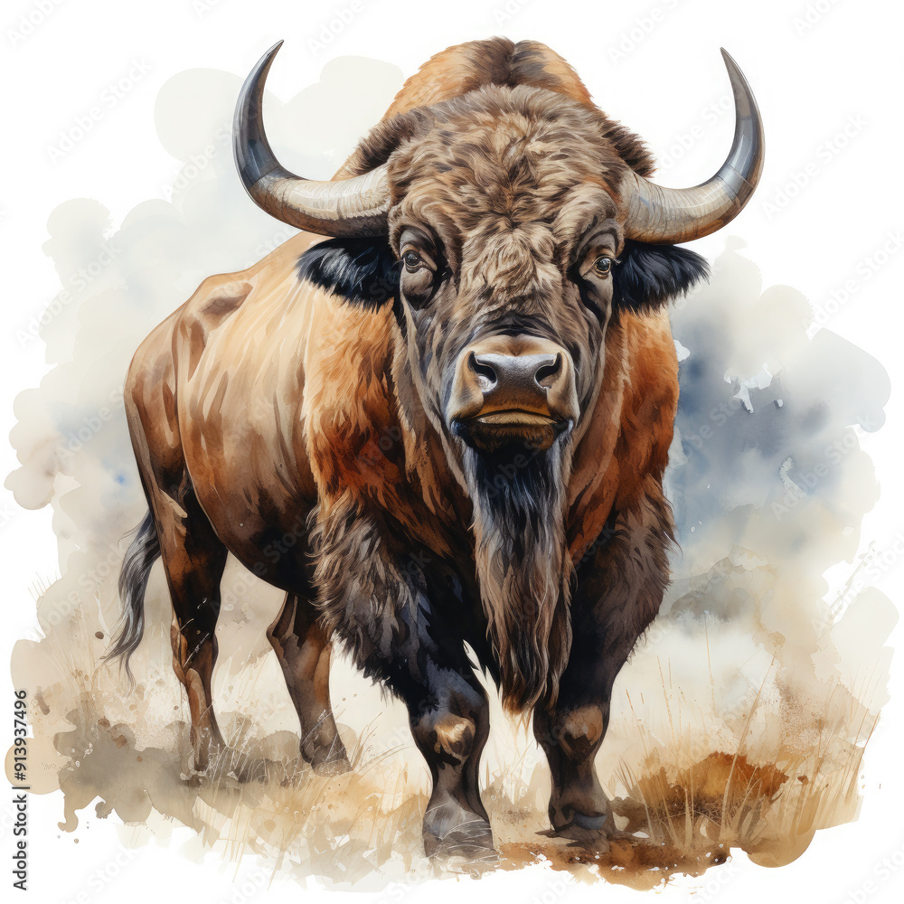 Watercolor Buffalo, clipart Illustration, Generative Ai Watercolor Buffalo, clipart Illustration, Generative Ai