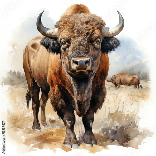 Watercolor Buffalo, clipart Illustration, Generative Ai