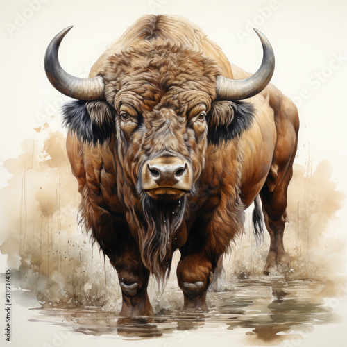 Watercolor Buffalo, clipart Illustration, Generative Ai