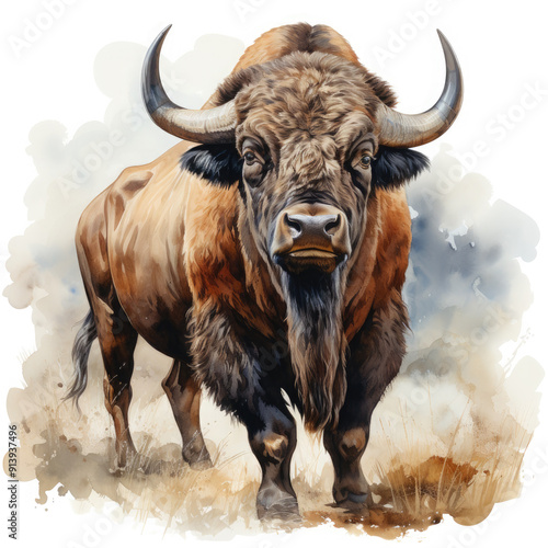 Watercolor Buffalo, clipart Illustration, Generative Ai