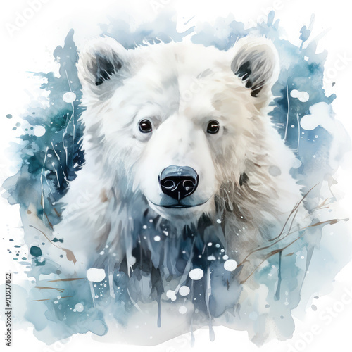 Watercolor Polar bear, clipart Illustration, Generative Ai