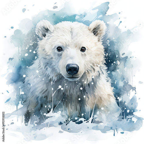 Watercolor Polar bear, clipart Illustration, Generative Ai