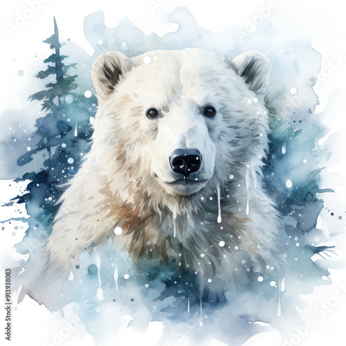 Watercolor Polar bear, clipart Illustration, Generative Ai