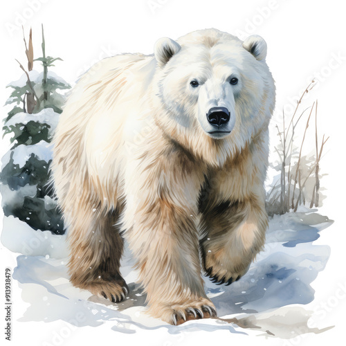Watercolor Polar bear, clipart Illustration, Generative Ai
