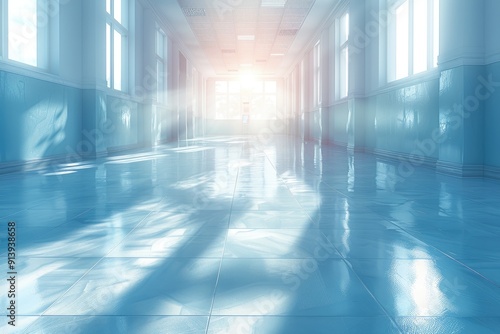 Sunlit Hallway with Tiled Floor and Windows