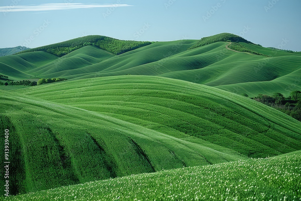 Rolling Green Hills with a Patch of White Flowers Rolling Green Hills with a Patch of White Flowers