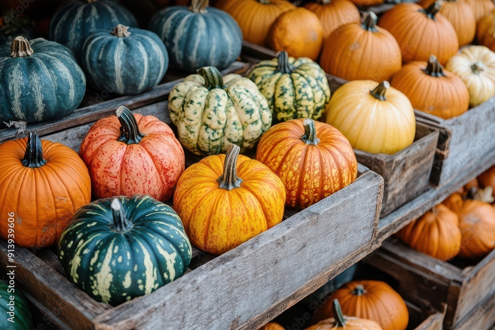 vibrant array of heirloom pumpkins and gourds at rustic farmers market rich autumnal colors and textures in warm afternoon light vibrant array of heirloom pumpkins and gourds at rustic farmers market rich autumnal colors and textures in warm afternoon light