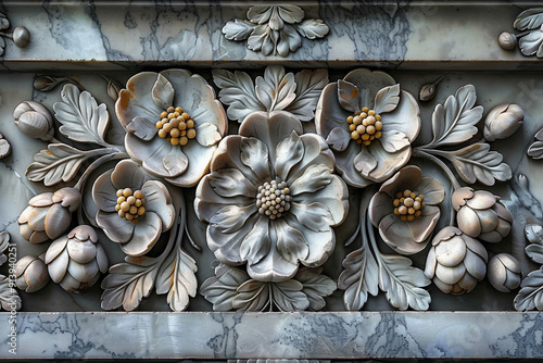 Botanical bas reliefs wall decor created with generative AI technology