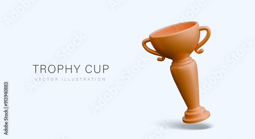 Tall trophy cup. Metal award, reward, prize. Realistic illustration for announcing victory