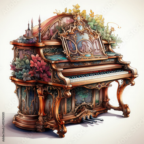 Watercolor Spinet, clipart Illustration, Generative Ai