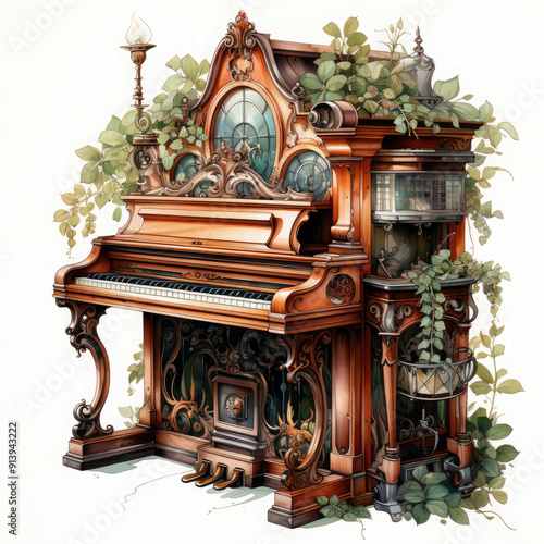 Watercolor Spinet, clipart Illustration, Generative Ai