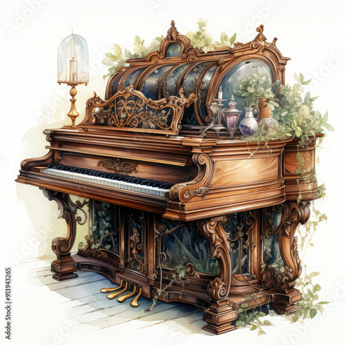 Watercolor Spinet, clipart Illustration, Generative Ai