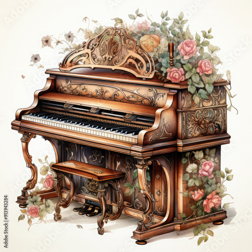Watercolor Spinet, clipart Illustration, Generative Ai
