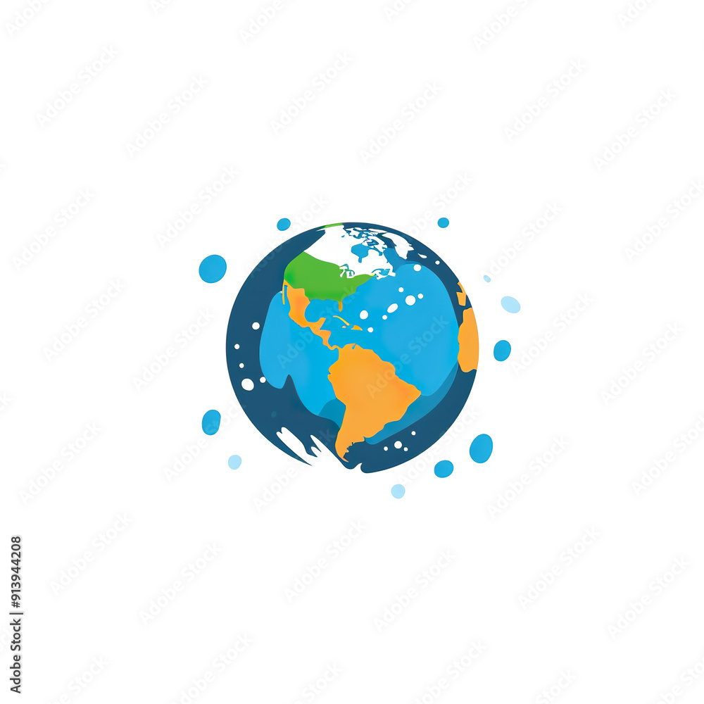 A stylized globe with North and South America visible, surrounded by blue dots, generative ai image A stylized globe with North and South America visible, surrounded by blue dots, generative ai image