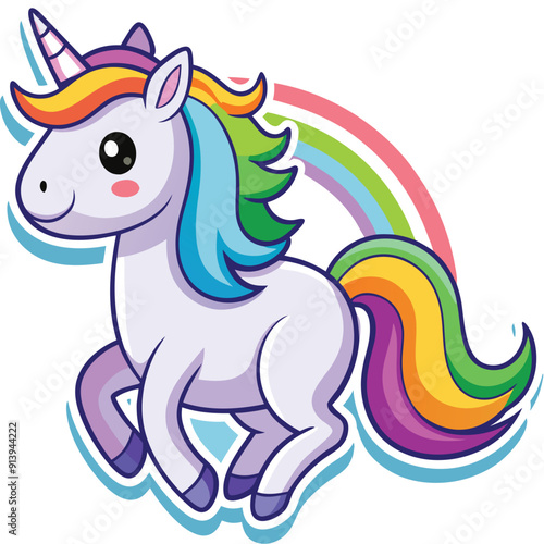 Rainbow Unicorn Cartoon Vector Icons Illustration Flat Cartoon Concept