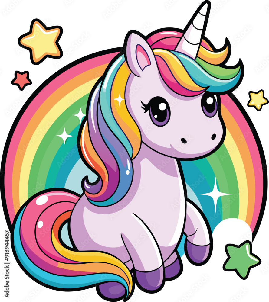 Fototapeta premium Rainbow Unicorn Cartoon Vector Icons Illustration Flat Cartoon Concept