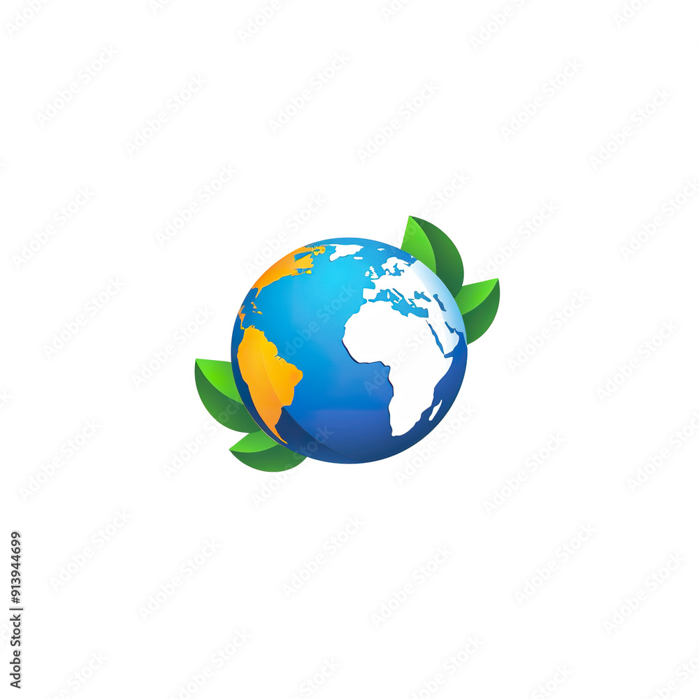 A 3D Earth Globe Surrounded by Green Leaves, generative ai image A 3D Earth Globe Surrounded by Green Leaves, generative ai image
