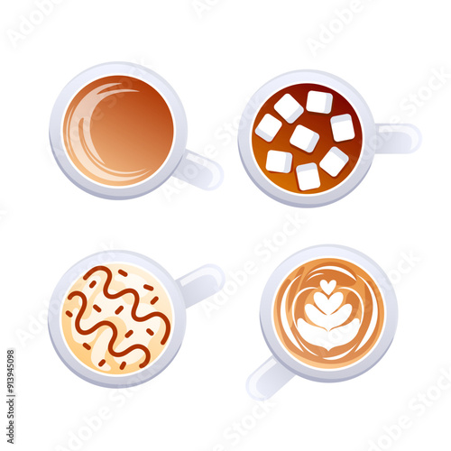 Coffee cup Top view. Hot ristretto, espresso. Cappuccino and latte.