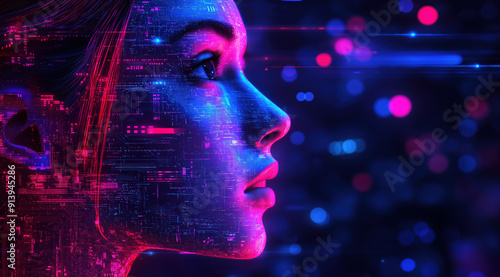 Wallpaper Mural AI Artificial intelligence cyber. Futuristic AI abstract design, intricate circuitry pattern. AI Robot face, virtual human, virtual character, digital clone, machine learning. Realistic photo Torontodigital.ca