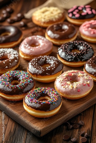 Wallpaper Mural Donuts on Wooden Table Torontodigital.ca