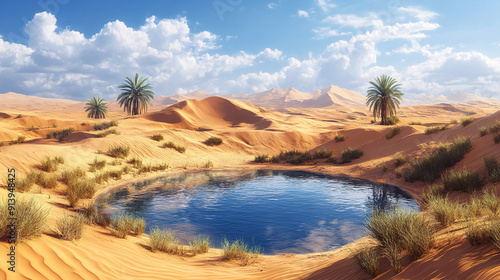 Tranquil Oasis in Desert Sands - Scenic Landscape with Copy Space