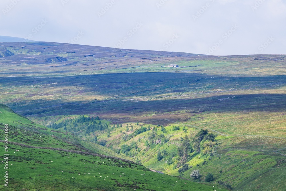Farms over North Pennines, Cumbria, Durham, Northumberland, North Yorkshire, England Farms over North Pennines, Cumbria, Durham, Northumberland, North Yorkshire, England
