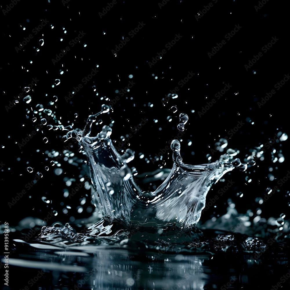 Water crown splash isolated on black background. Side view Water crown splash isolated on black background. Side view