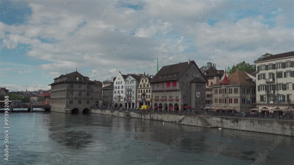 Zurich, Switzerland. People walking in city center of beautiful historic European city of Zurich in summer sunny weather. Tourists strolling around ancient city of Zurich in Switzerland Zurich, Switzerland. People walking in city center of beautiful historic European city of Zurich in summer sunny weather. Tourists strolling around ancient city of Zurich in Switzerland