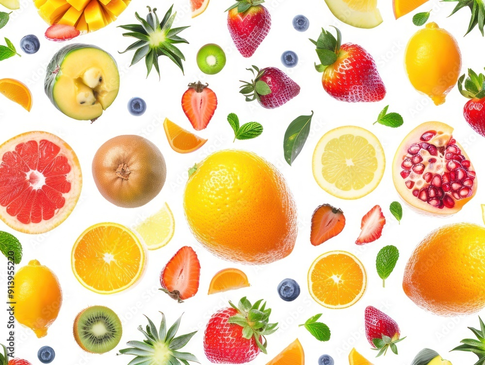 A Colorful Collage of Fresh Fruits and Berries A Colorful Collage of Fresh Fruits and Berries