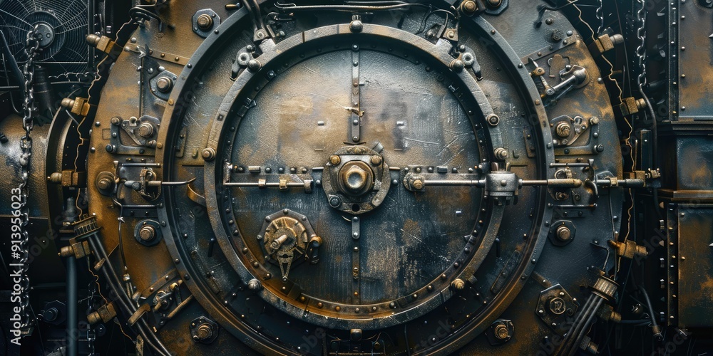 Fototapeta premium Rusty metal gears and levers steampunk design.