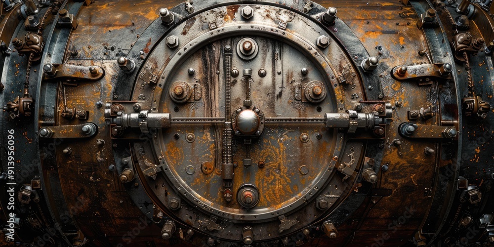 Rusty metal circular hatch with bolts. Rusty metal circular hatch with bolts.