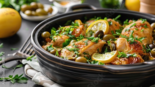 Moroccan chicken tagine with olives and preserved lemons