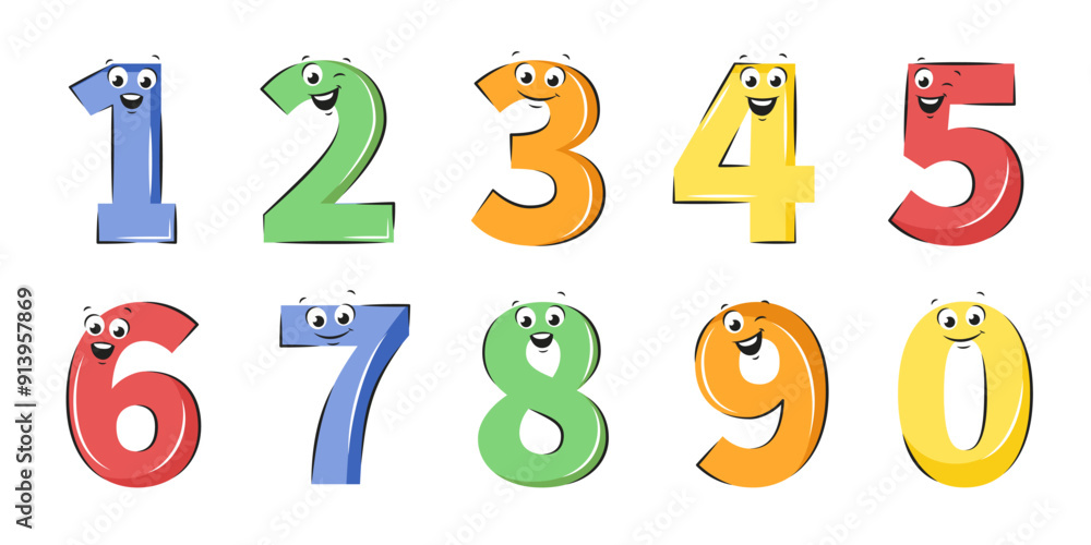 School funny numbers characters. Educational clipart set. Vector illustration for children design or school. School funny numbers characters. Educational clipart set. Vector illustration for children design or school.