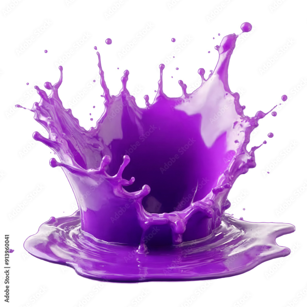 A realistic splash of purple liquid captured in mid-air, isolated on a transparent background. A realistic splash of purple liquid captured in mid-air, isolated on a transparent background.