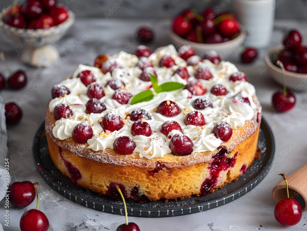 Cherry cake with whipped cream Cherry cake with whipped cream