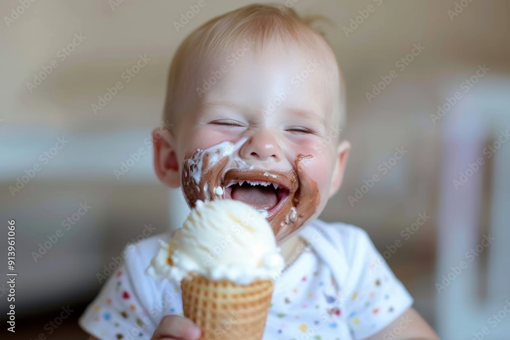 Ice cream makes this child smile from ear to ear. Adorable image of blond boy exuding innocence and charm. Child's warm expression reflects unconditional love within family. Ice cream makes this child smile from ear to ear. Adorable image of blond boy exuding innocence and charm. Child's warm expression reflects unconditional love within family.